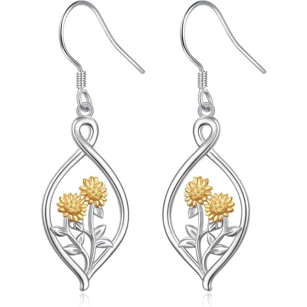🆕Women Sunflower Dangle Filigree 925 Sterling Silver Flower Lever back Earring